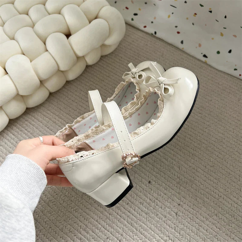 JK Mary Jane Shoes Causal Shallow Butterfly-knot Shoes Leather Shoes